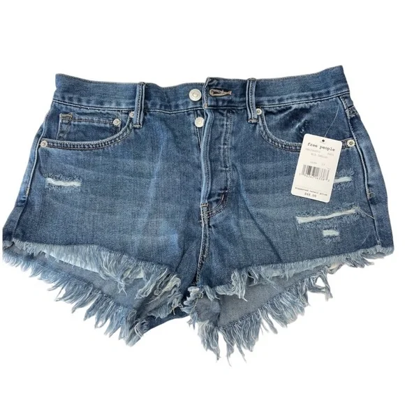 Free People Denim Cutoff Shorts We the Free Destructed Frayed Hem Indigo… - Picture 5 of 14